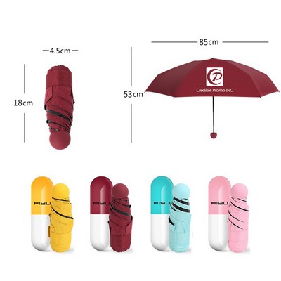 Capsule Design Anti-UV Five Folding Compact Sun And Rain Mini Umbrella