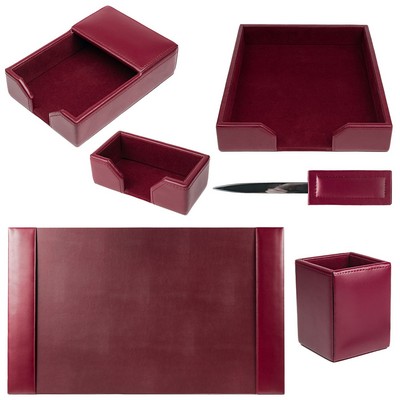 Bonded Leather Burgundy Red Desk Set (6 Piece)