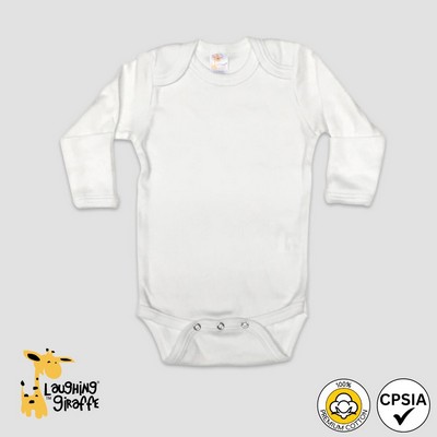 Baby Long Sleeve Bodysuit w/Mittens Fold White 100% Cotton- Laughing Giraffe®