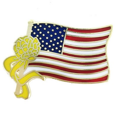 1" Yellow Ribbon on American Flag Pin