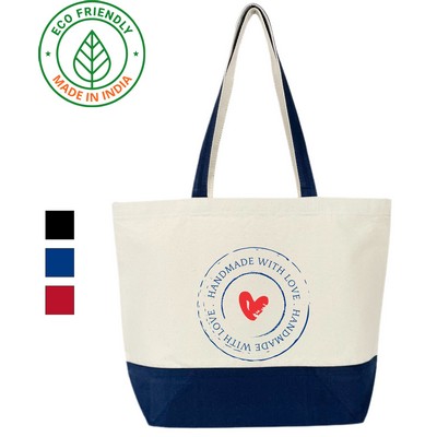 12 oz Cotton Canvas Tote Bag Navy Blue Trim - Eco Friendly Urban Tote 19 x 14 x 6