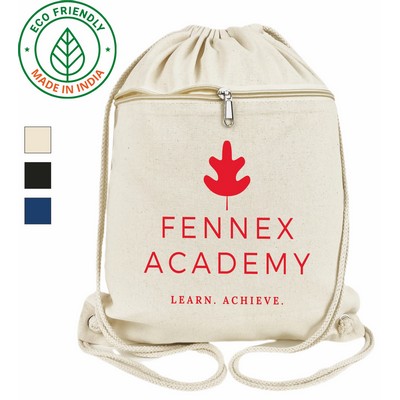 7 oz Cotton Canvas Drawstring Bag - Eco Friendly Sports & Gym Backpack w/ Pocket 17 x 14