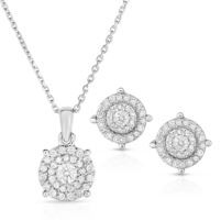 Jilco Inc. White Gold Cluster Diamond Earring & Necklace Set