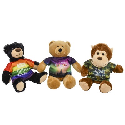 11" Plush with Subli-Tee Sublimated Teddy Bear Tshirts - Camouflage, Rainbow Pride & Northern Lights