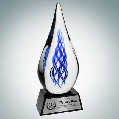 Art Glass Ocean River Award w/Black Base & Silver Plate