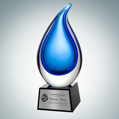 Art Glass Rain Drop Award w/Silver Plate