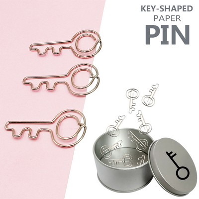 Key Shaped Paper Clips in Tin Box