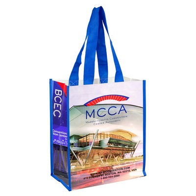 12"W x 14"H x 7"Gusset - "NICOLE" Full Color Laminated Woven Wrap Tote and Shopping Bag