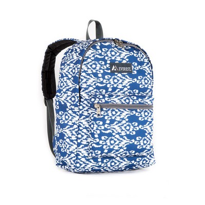 Everest Basic Pattern Backpack, Navy Blue/White Ikat