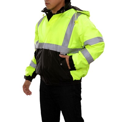 Hi-Vis 2-Tone Waterproof Bomber Jacket- Silver Fabric Reflective/Fluorescent Yellow-Green