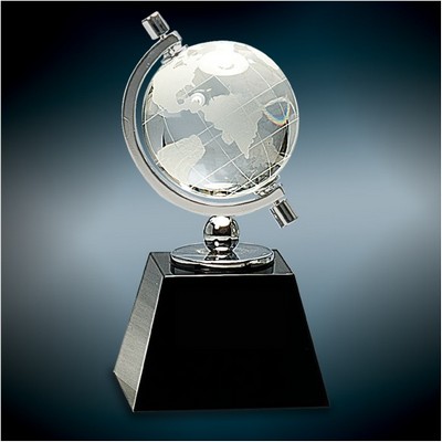 Crystal Spinning Globe on Black Base, 6"H