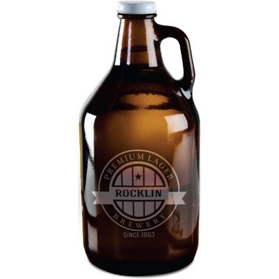 Deep Etched or Laser Engraved Libbey® 32 Oz. Amber Growler with Lid