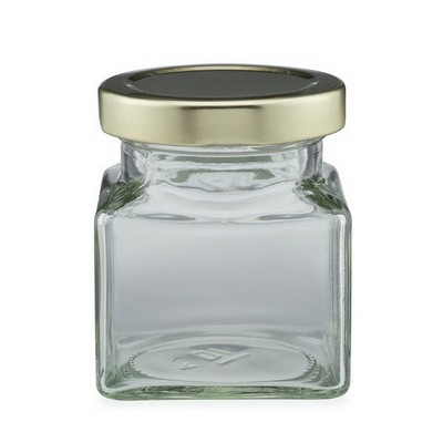 4.4 oz Clear Glass Square Jars (Gold Metal Lug Cap)