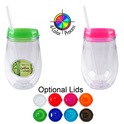 10 Oz. Bev2Go - Acrylic Double Wall Tumbler with Pink Lid (4 Color Process)