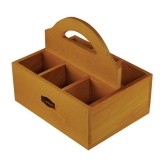 Light Oak Stain Pine Bottle Tote w/Dividers