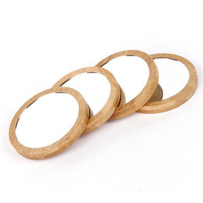 Bamboo portable mini round pocket mirror