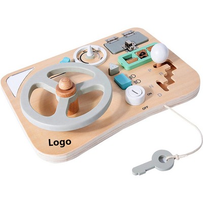 Montessori Toy Steering Wheel Wooden Busy Board Wooden Sensory Toys for Toddlers Learning Toy