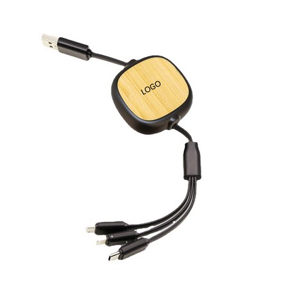 3 In 1 Bamboo Retractable Charging Cable