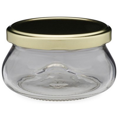 7oz Clear Glass Squat Bulb Jars with Gold Metal Lug Cap