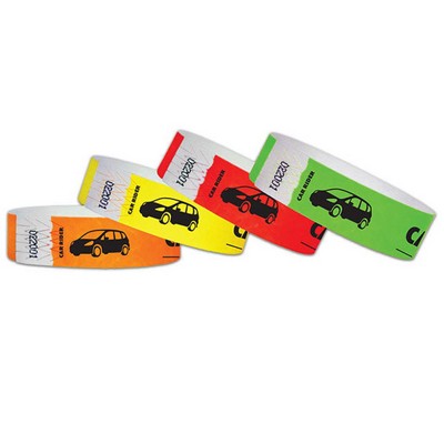 3/4" wide x 10" long - 3/4" Tyvek Car Rider Wristbands Printed 1/0