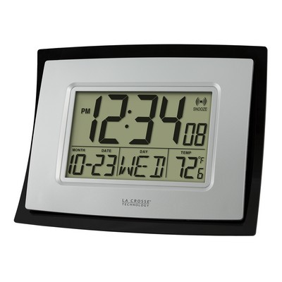 La Crosse® Digital Wall Clock w/Indoor Temperature (Silver)