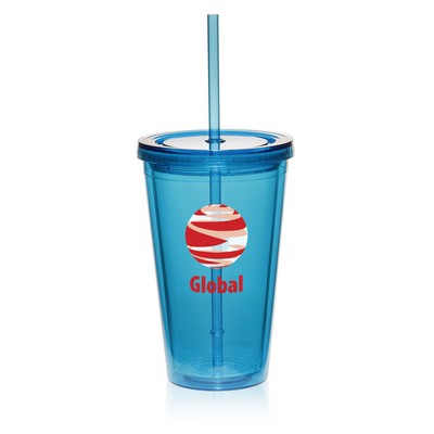 16 Oz. Acrylic Double Walled Tumbler w/Lid & Straw