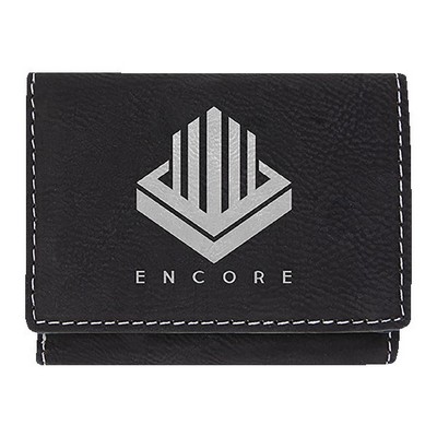 Trifold Wallet, Black Faux Leather