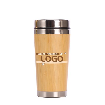 15 OZ Bamboo Vacuum Thermos Tea Mug with Strainer