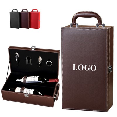 PU Leather Double Wine Packaging Gift Box With Top Handle