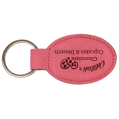 3" x 1 3/4" Pink Laserable Leatherette Oval Keychain