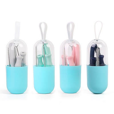 Eco-Friendly Reusable Collapsible Silicone Drinking Straw with Case