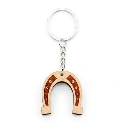 Horseshoe Shape Wooden Keychain