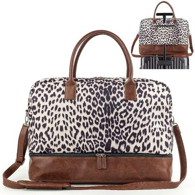 Leopard Print PU Leather Travel Bag