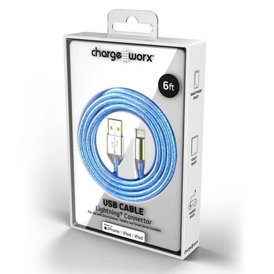 6' Lightning USB Cable - Light Blue (Case of 48)