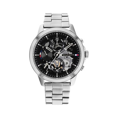 Tommy Hilfiger Gent's Stainless Steel Watch w/Black Skeleton Dial