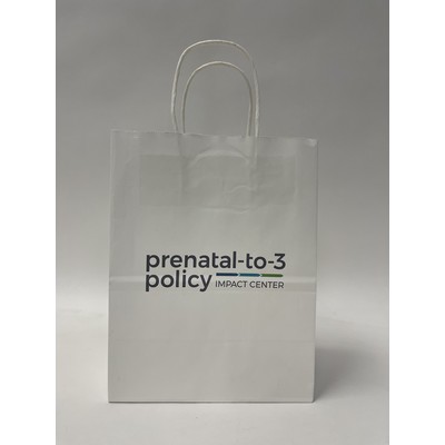 Digitally Printed White Kraft Paper Shopping Bag (8"x4.75"x10.25")