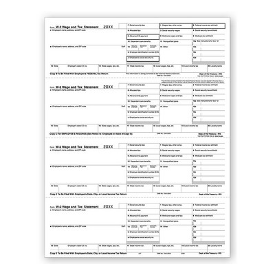 W-2 Tax Forms, 4-Up, Employee Copy, Horizontal