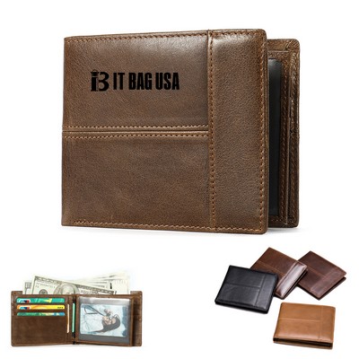 Mens Rfid Blocking Bifold Genuine Leather Wallet