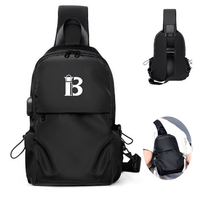 Nylon Small Black Sling Crossbody Bag With USB Charging Port