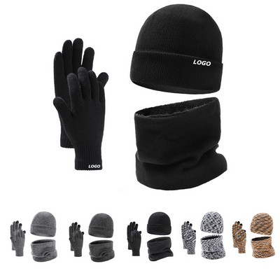 Winter Beanie Hat Scarf Touchscreen Gloves Set