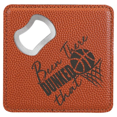 4" x 4" Square Basketball Laserable Leatherette Bottle Opener Coaster