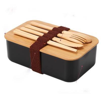 Bamboo Bento Lunch Box w/Tableware Set