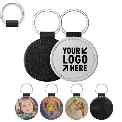 Round Doublesided PU Keychain with Metal Plate