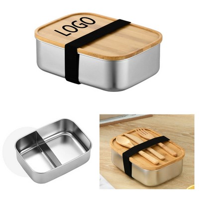 Stainless Steel Lunch Box With Wooden Lid