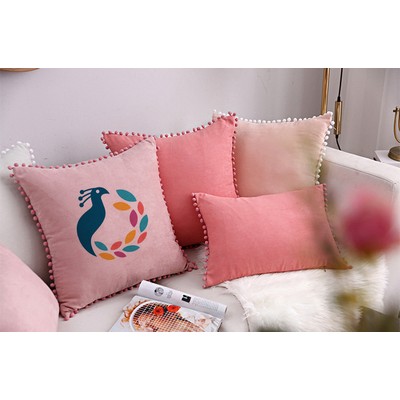 Full Printed 15 x 8 Inch Pompoms Pillowcase Ball Tassel Trimmed Pompom Fringe Cute Pillowcase