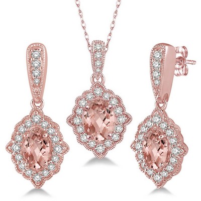 Jilco Inc. Diamond & Morganite Earring & Necklace Set