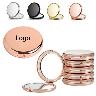 Round Folding Makeup Mirror Double Sided Metal Pocket