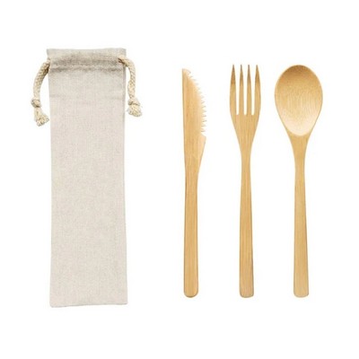 Wooden Tableware Set With Jute Bag