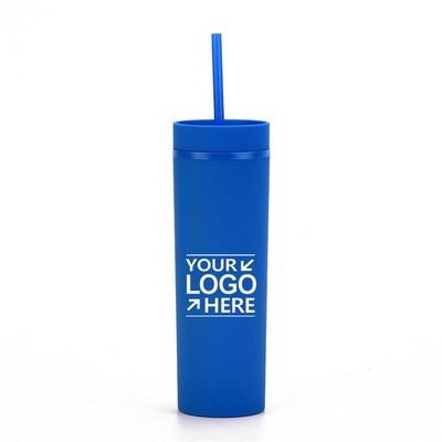 16Oz. Double Wall Plastic Skinny Cup with Lids Straws