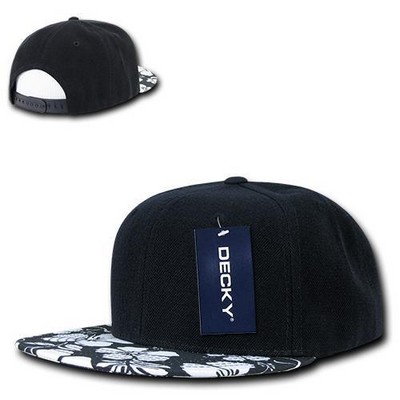 Decky Solid Black Snapback Hat w/Floral Flat Bill